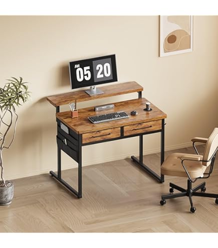 Amazon | パソコンデスク 引き出し付き 幅100*奥48 ゲーミングデスク